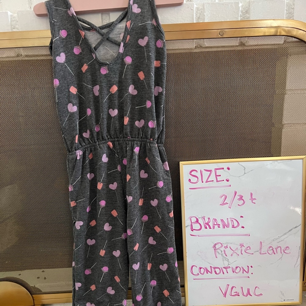 Pixie lane 2/3 cotton grey heart lollipop romper / jumper NEW